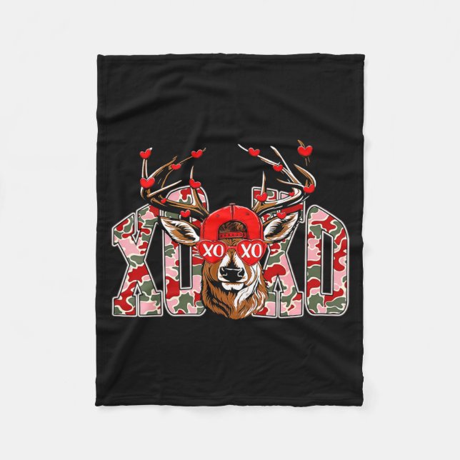 Cobertor De Velo Xoxo Camo Buck Deer Hunting Valentine's Day Boys K (Frente)