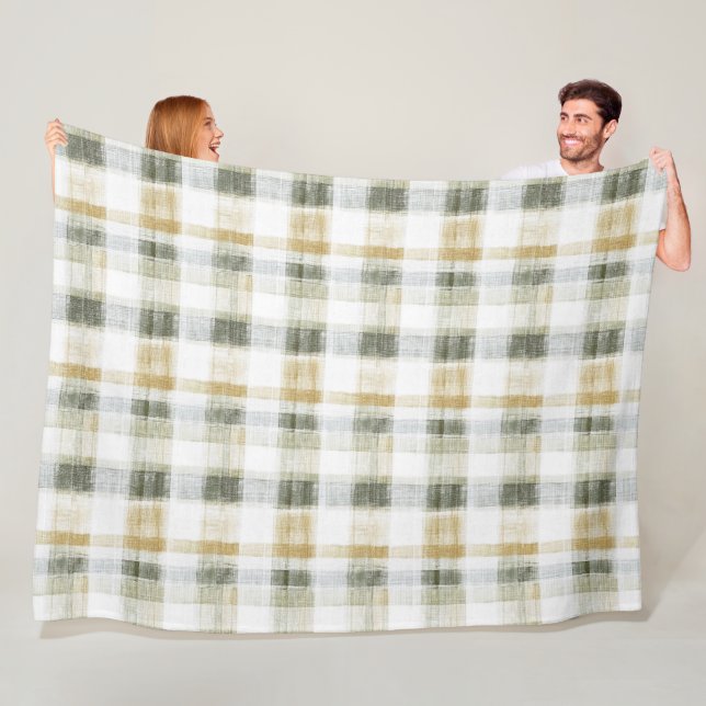 Cobertor De Velo Yellow Green White Plaid Stripes (In Situ)