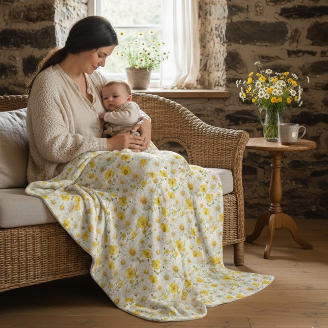 Cobertor De Velo Yellow Watercolor Wildflower Pattern  (Criador carregado)