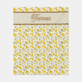 Cobertor De Velo Yellow Wildflowers Pattern Monogram Name