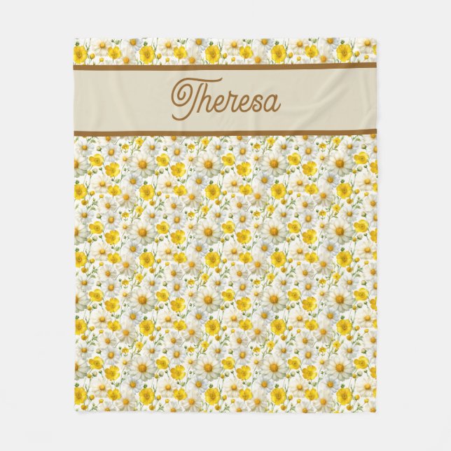 Cobertor De Velo Yellow Wildflowers Pattern Monogram Name (Frente)