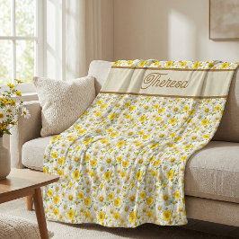 Cobertor De Velo Yellow Wildflowers Pattern Monogram Name