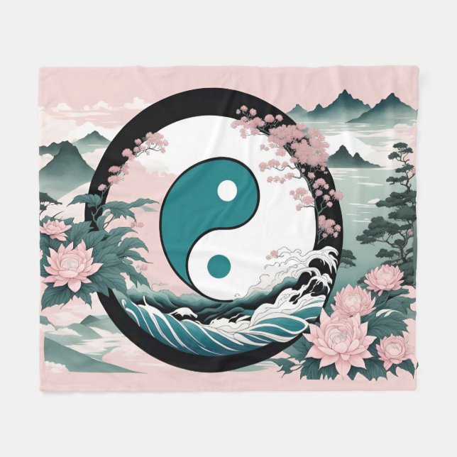 Cobertor De Velo Yin Yang, Floral Mountain Pink Sage Teal (Frente (Horizontal))
