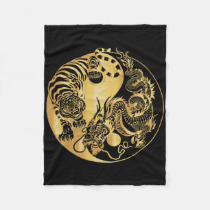 Cobertor De Velo Yin Yang Tigre Dragão Ouro