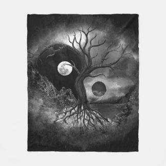 Cobertor De Velo Yin Yang Tree Landscape Black and White