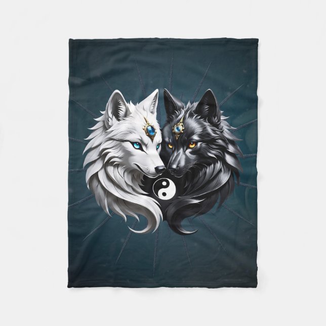 Cobertor De Velo Yin Yang Wolves. (Frente)