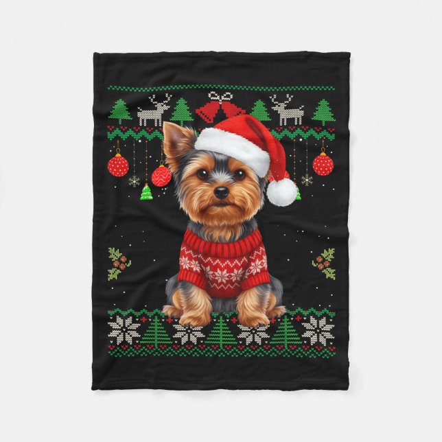 Cobertor De Velo Yorkie Dog Christmas Wearing Ugly Christmas Sweate (Frente)