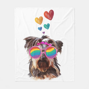 Cobertor De Velo Yorkie Dog com Dia de os namorados de Corações