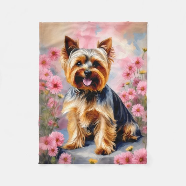 Cobertor De Velo Yorkie Dog Flower (Frente)