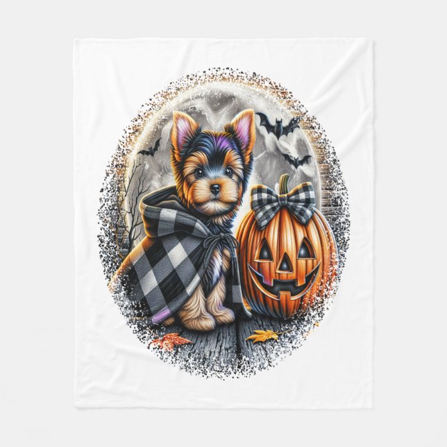 Cobertor De Velo Yorkie Dog Halloween (Frente)