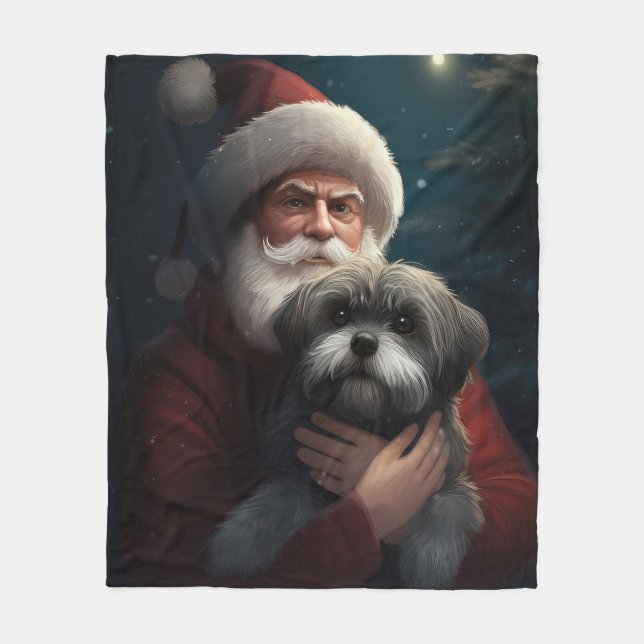 Cobertor De Velo Yorkipoo com Papai Noel Natal Festivo (Frente)
