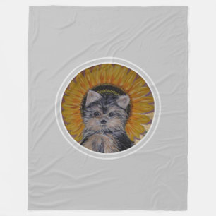 Cobertor De Velo Yorkshire Puppy Dog & Sunflower em Cinzas leves