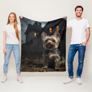Cobertor De Velo Yorkshire Terrier Halloween Assustador 