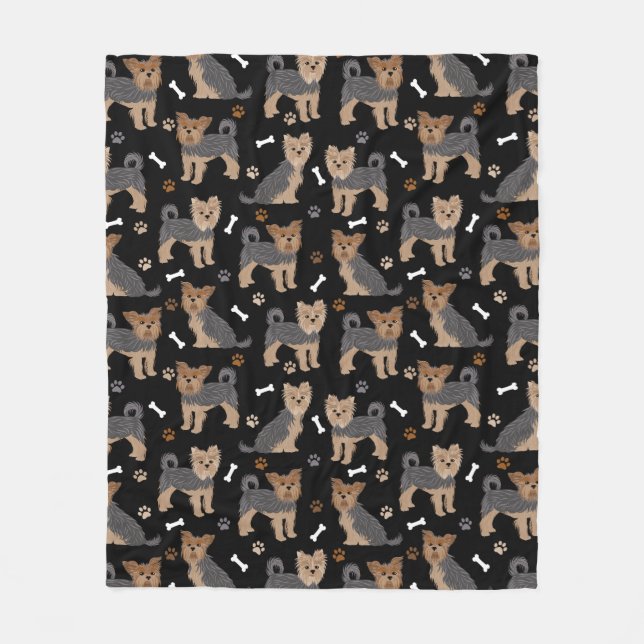 Cobertor De Velo Yorkshire Terrier Paws e Bones Yorkie Dog (Frente)