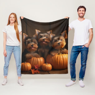 Cobertor De Velo Yorkshire Terrier Puppy Autumn Delight Pumpkin