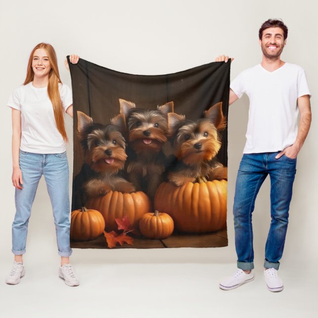 Cobertor De Velo Yorkshire Terrier Puppy Autumn Delight Pumpkin (In Situ)