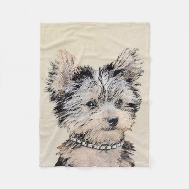 Cobertor De Velo Yorkshire Terrier Puppy Pintura Original (Frente)