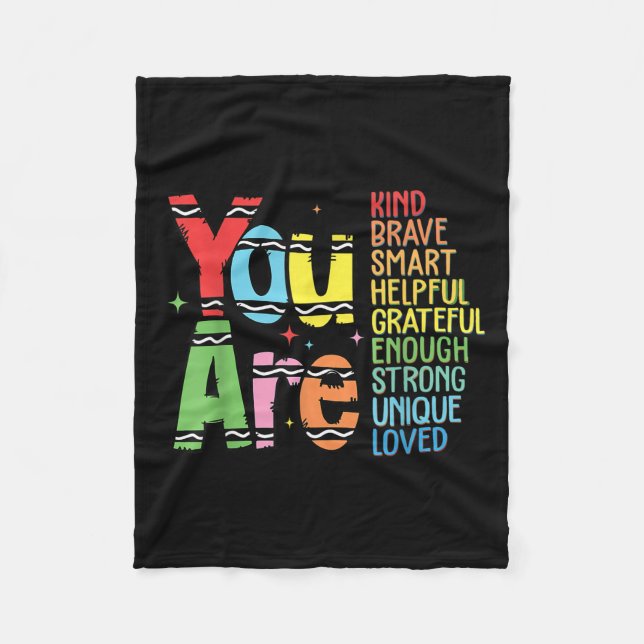 Cobertor De Velo You Are Kind Smart Brave Motivational Back To Scho (Frente)