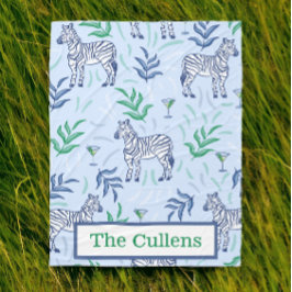 Cobertor De Velo Zebras & Martinis Azul Personalizados Préppy