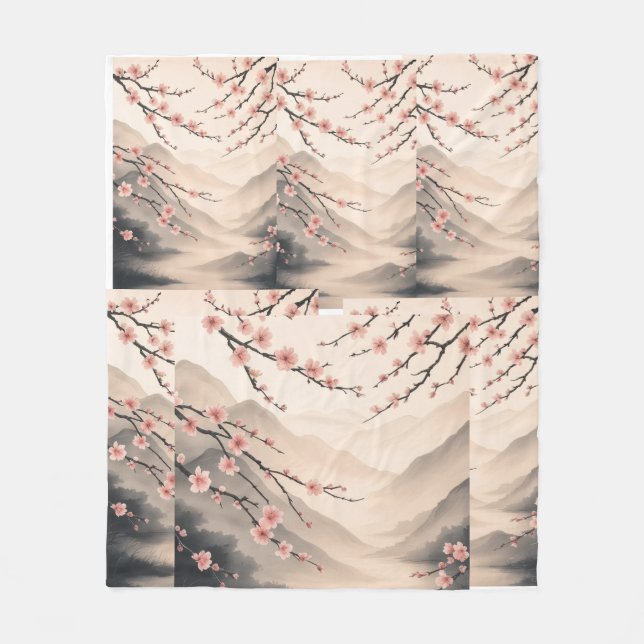 Cobertor De Velo Zen Blossom Serenity: Ink Wash Harmony Description (Frente)