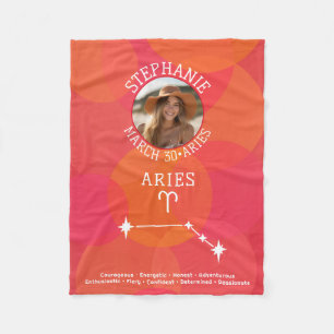 Cobertor De Velo Zodiac Aries de Aniversário Personalizado - Design