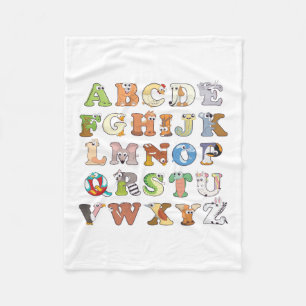 Cobertor De Velo Zoo Animal Alphabet Letters ABCs Learning