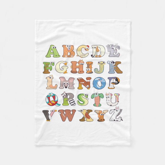 Cobertor De Velo Zoo Animal Alphabet Letters ABCs Learning (Frente)