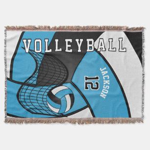 Cobertor 🏐 de vôlei em azul-bebê, branco e preto