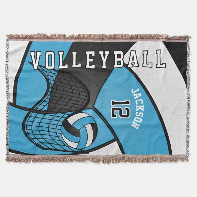 Cobertor 🏐 de vôlei em azul-bebê, branco e preto (Frente)