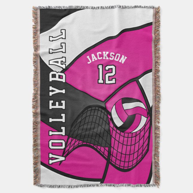 Cobertor 🏐 de vôlei em rosa-quente, branco e preto (Frente Vertical)