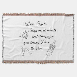 Cobertor Dear Santa Champagne & Diamonds Line Art Design