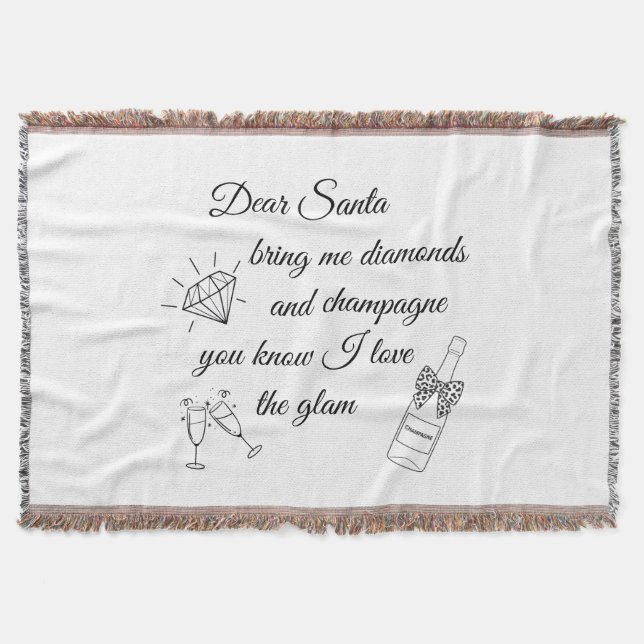 Cobertor Dear Santa Champagne & Diamonds Line Art Design (Frente)