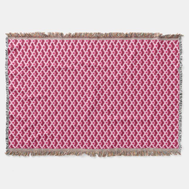 Cobertor Deco Chinês Escalços, Vinho Borgonha e Rosa (Frente)