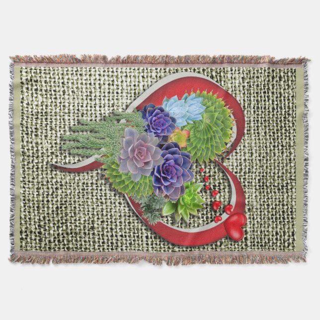 Cobertor Decor de Planta Suculente em Coração (Frente)