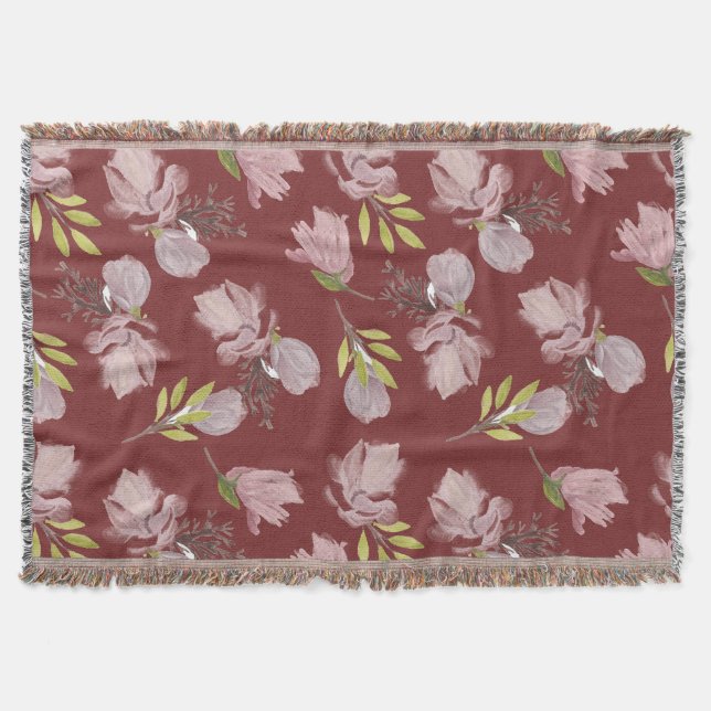 Cobertor Decor floral moderno Burgundy com padrão de Aquare (Frente)
