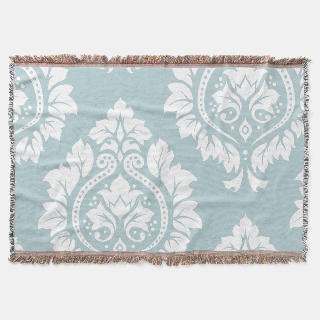 Cobertor Decorative Damask Art I White on Duck Egg Blue (Frente)