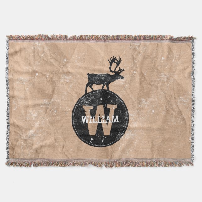 Cobertor Deer Monogramas - Papel castanho-marrom, russo, af (Frente)