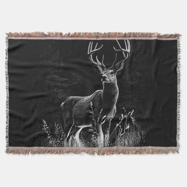 Cobertor Deer with antlers framed by field and tree    (Frente)