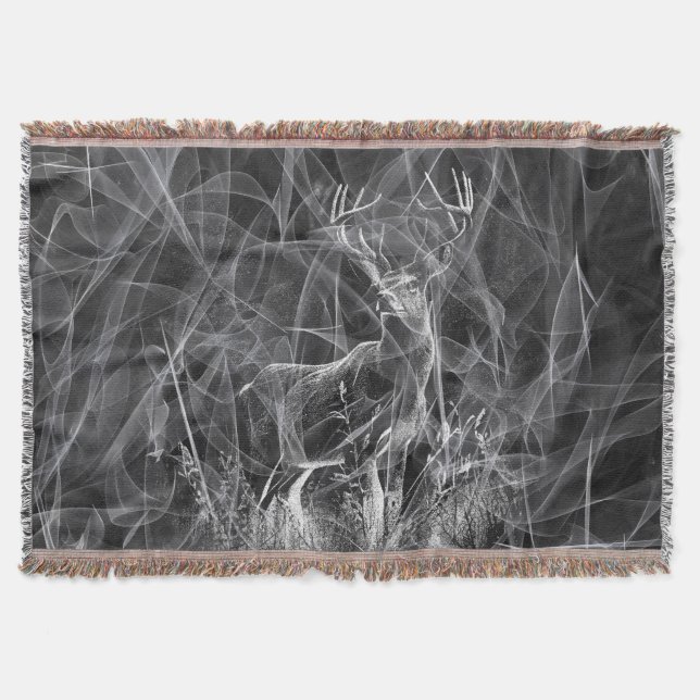 Cobertor Deer with antlers framed by field and tree     (Frente)