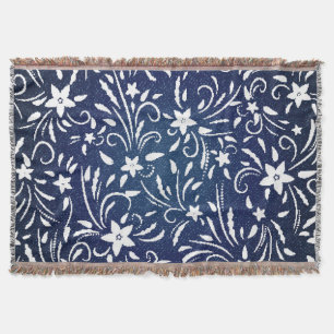 Cobertor Denim Blooms: Padrão Floral Fundo