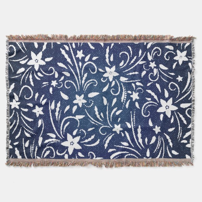 Cobertor Denim Blooms: Padrão Floral Fundo (Frente)