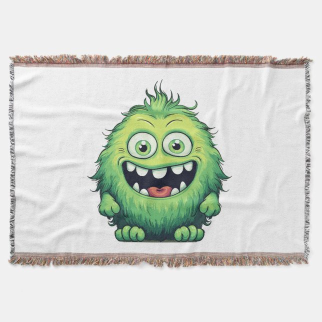 Cobertor Desenho Animado Monstro Verde Fofo Sorridente (Frente)