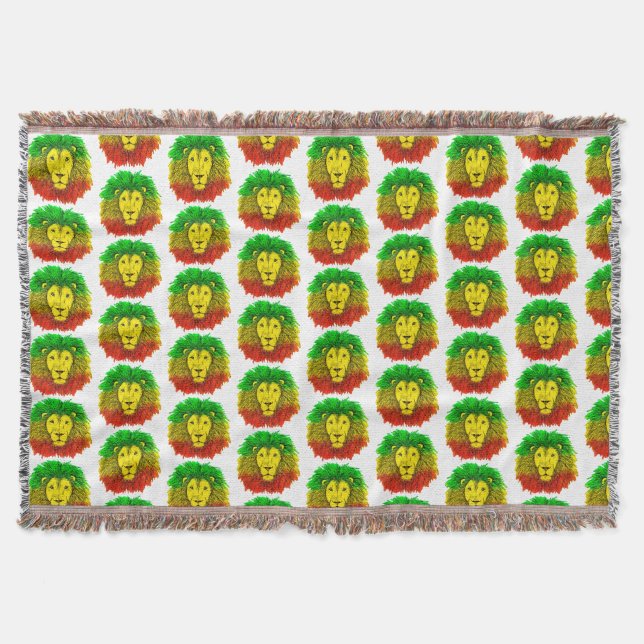 Cobertor Desenho da cabeça de leão Rasta vermelho amarelo v (Frente)