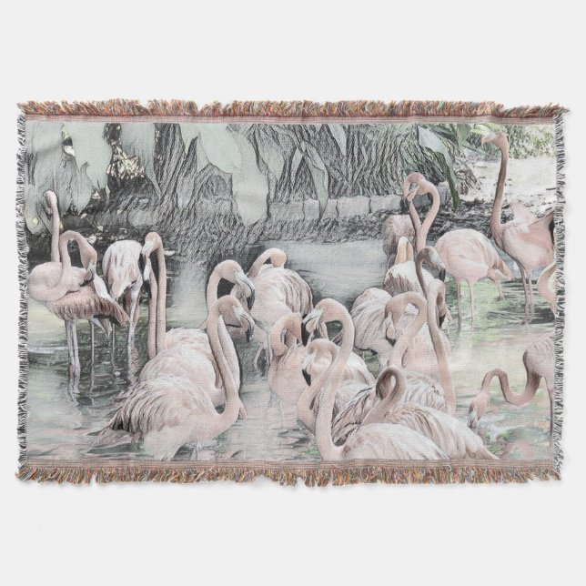 Cobertor Desenho de Flamingos Brancos e Rosa na Água (Frente)