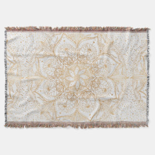 Cobertor Desenho de Mandala Marmore Floral Dourado Tendênci
