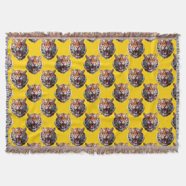 Cobertor Desenho de padrão de cabeça de tigre amarelo (Frente)