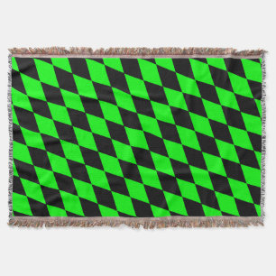 Cobertor Desenho de Xadrez Diamantes Harlequim Preto Verde