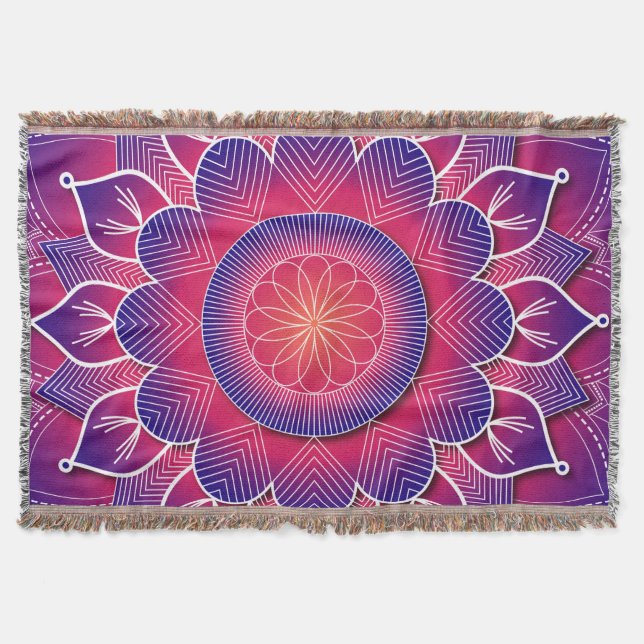 Cobertor Desenho Tradicional de Mandala Roxo Azul: (Frente)