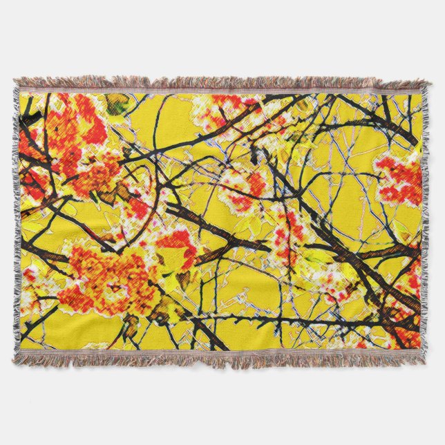 Cobertor Design abstrato floral amarelo-laranja preto (Frente)