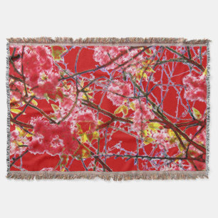 Cobertor Design abstrato floral preto-rosa-vermelho
